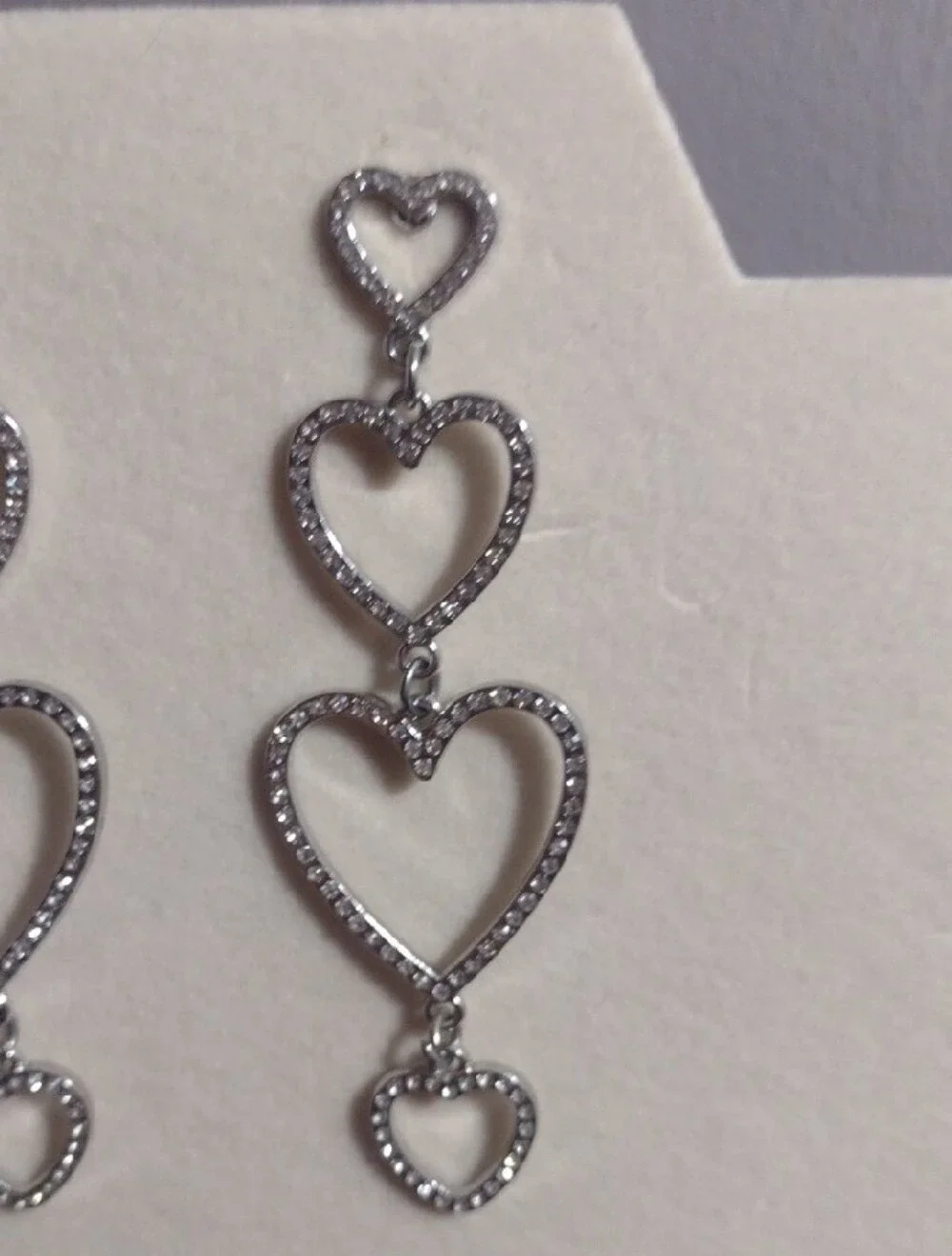 Silver Heart Drop Earrings - Triple Heart Dangle